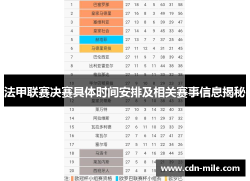 法甲联赛决赛具体时间安排及相关赛事信息揭秘