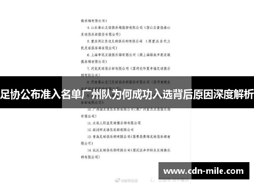 足协公布准入名单广州队为何成功入选背后原因深度解析 足协公布准入名单广州队为何成功入选背后原因深度解析